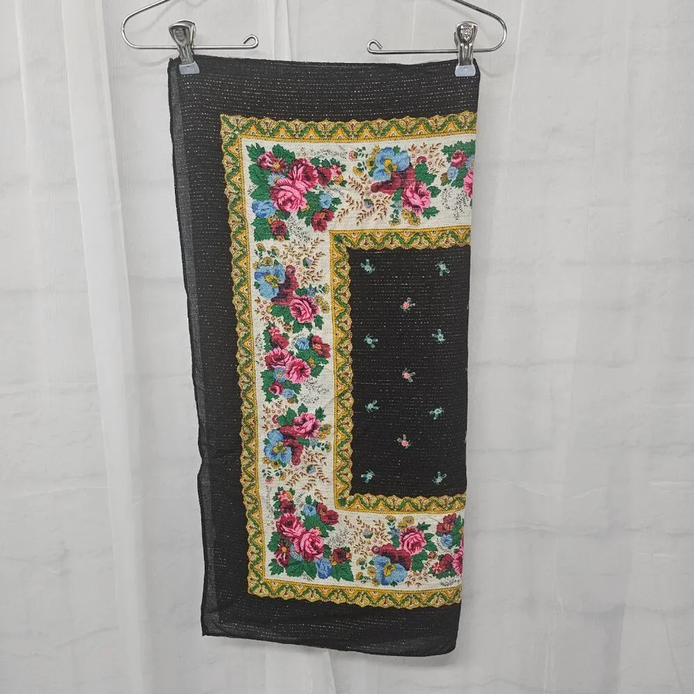 Unbranded Scarf Boho Floral Black Pink Metallic Retro Square